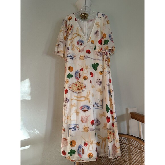 NWT Lisa Says Gah Grace Food Print Midi Dress Buon Appetito Pasta Italy 2XL - Picture 5 of 16